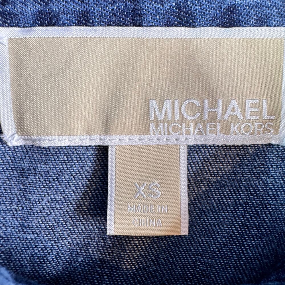 Michael Kors Denim Shirt Dress XS Blue Belted Button Front Midi Pockets - Picture 3 of 7